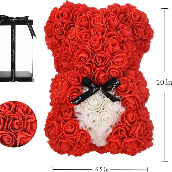 Eternal Rose Teddy Bear - 25Cm Handmade Foam Flower Bear Gift For Valentine's Day, Wedding, Birthday (Red, Wine, Pastel, White, Royal Blue)"-image