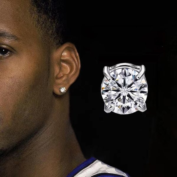Magnetic Clip-On Cubic Zirconia Stud Earrings For Men Hypoallergenic Titanium Steel Punk Style Non-Pierced Single Earring