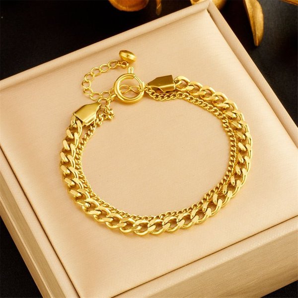 Niche Fashion Punk Retro Double-Layer Stacking Chain Titanium Steel Gold-Plated Simple And Versatile Neutral Bracelet-image