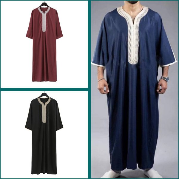 Men's Clothing New Spot Bright Velvet Men's Robe Long Sleeve Stand Collar Fashionable Embroidered Prayer Robe