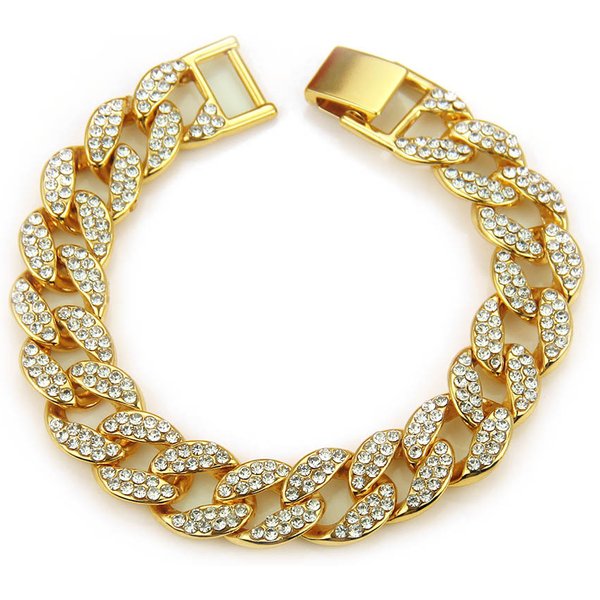 Men Iced Out Cuban Link Bracelet Simulated Diamonds Bracelet Cuban Links & Chains Alloy Bracelet For Bangle Male Jewelry-image