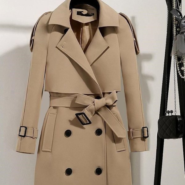 Women's Clothing Mid Length Trench Coat Autumn And Winter Slim Waist Slimming Atmospheric Ladies Warm Student Jacket-image