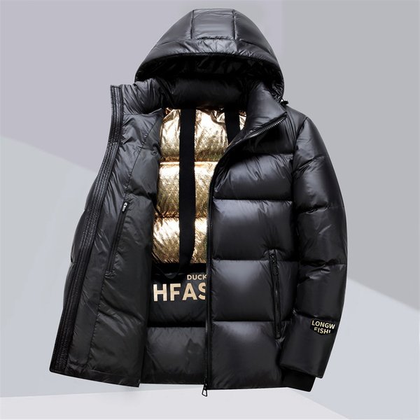 Unisex Black & Gold Short Puffer Jacket – Windproof Quilted Coat With Duck Down Fill For Winter Warmth