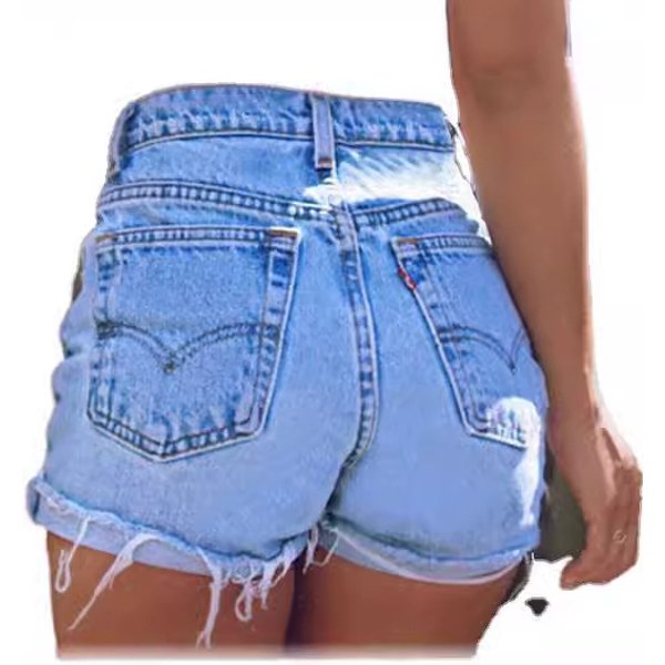 high-waist denim street shaving edge raw edge women's slim denim shorts women's clothing