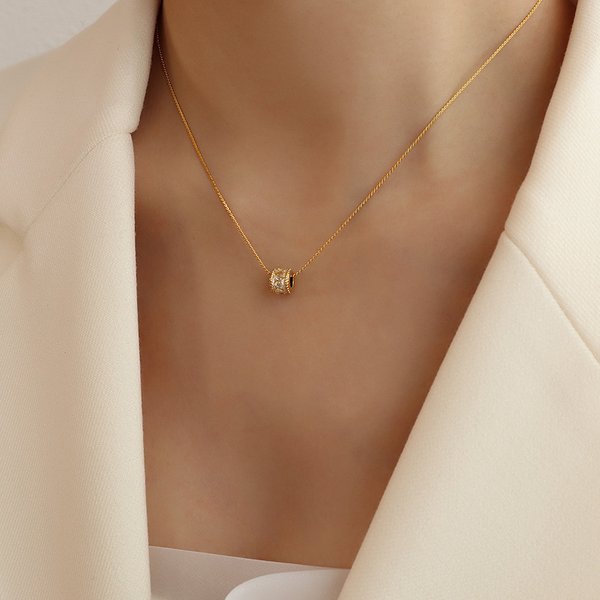 French Style Light Luxury Diamond Inlaid Geometric Simple Earrings Titanium Steel Versatile Necklace Set Jewelry For Women-image