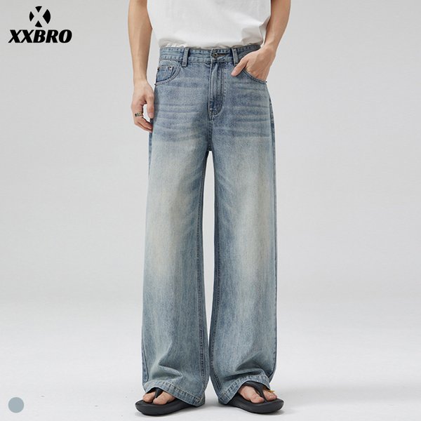 Unisex Classic Washed Blue Jeans – Vintage Straight-Leg Denim With Cat Whisker Details, A-Line Cut For Height Elongation, Everyday Essential