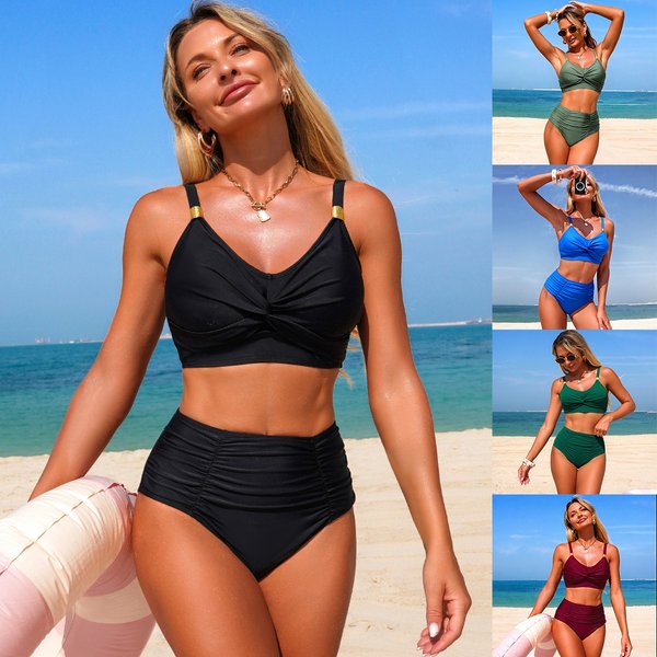 High-Waisted Two-Piece Bikini Swimsuit For Women Sexy Sports Swimwear-image
