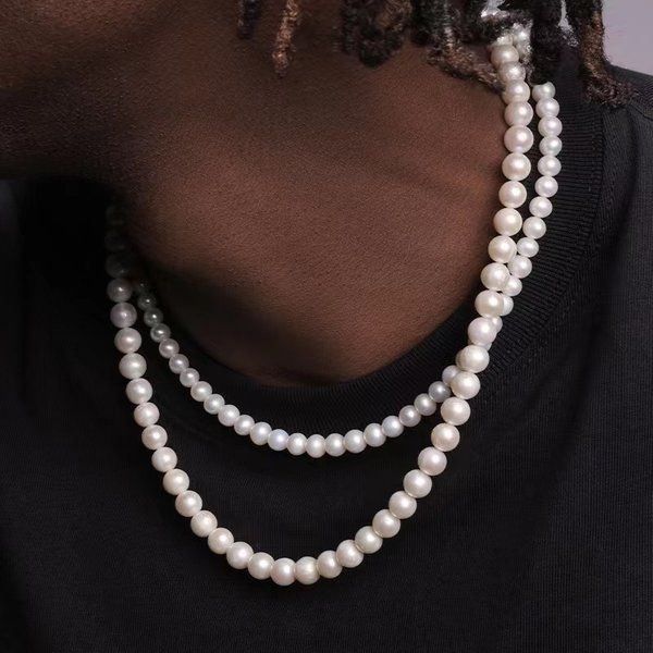 Jewelry Men's Personalized Hip-Hop Style Pearl Handmade Beaded Necklace Jewelry-image