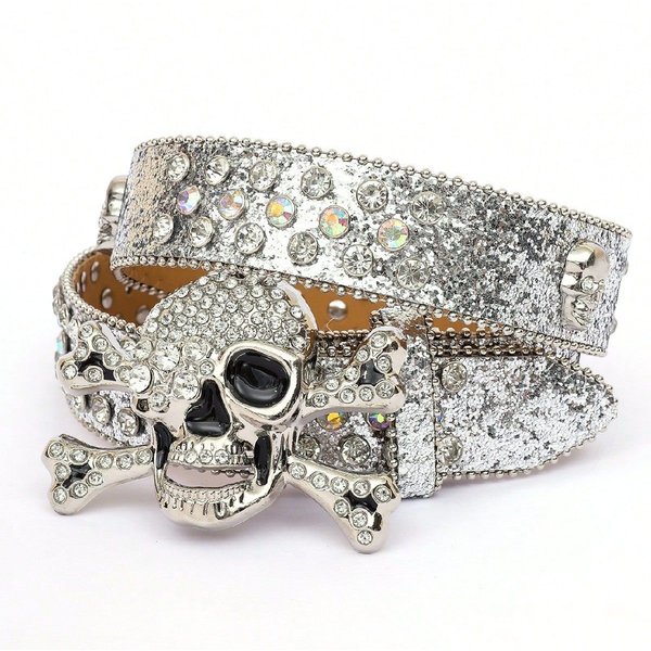 High-end Women's Skull Pattern Rhinestone Inlaid Fashionable Personality Trendy Belt
