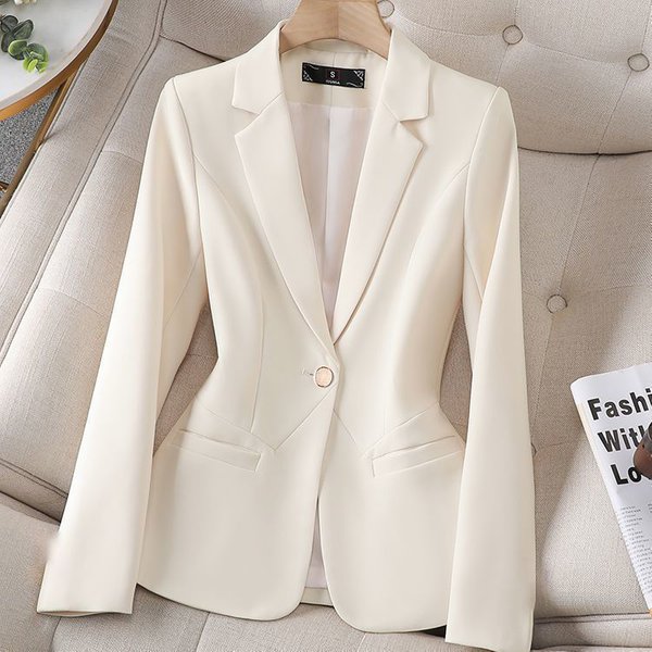 Women's Clothing Women's Off White Sophisticated Casual Blazer Korean Style Fitted Waist Blazer For Autumn For Formal & Casual-image