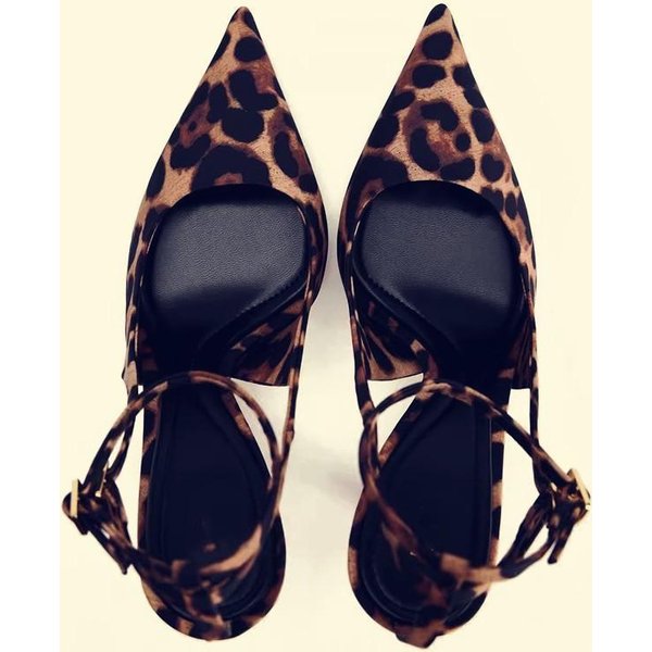 Women's Leopard Print Pointed Toe Mule Sandals With Back Strap Sexy High Heels For Professional And Casual Wear Pointed Toe Stiletto Sandals.-image