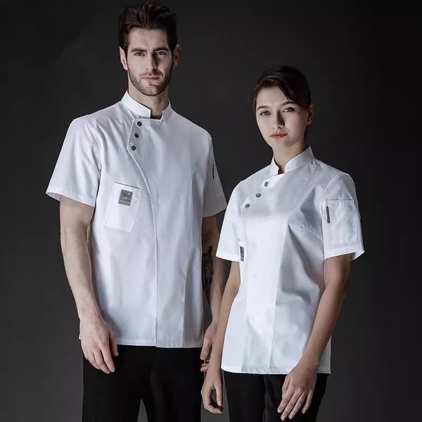 Men's Clothing Short Sleeved Chef Uniform Tops For Restaurants, And Restaurants In Spring And Summer, Work Clothes, Large Plackets, Chinese Style-image