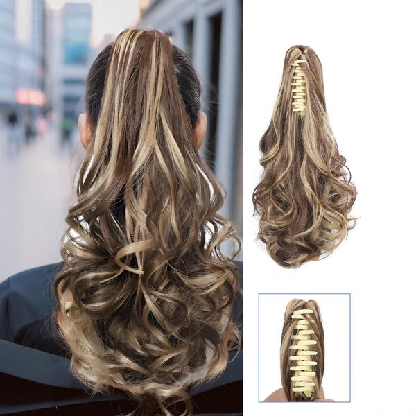 Hair Clip Ponytail Extension 18 Inch Wavy Long Curly Synthetic Hairpiece For Thick Voluminous Look Wavy Long Curly Wig Fake Ponytail Braid Wig