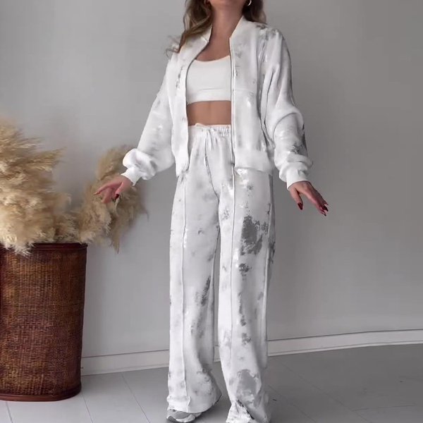 Women's Fashion Sequin Printed Zipper Casual Sweatshirt Two-Piece Set-image