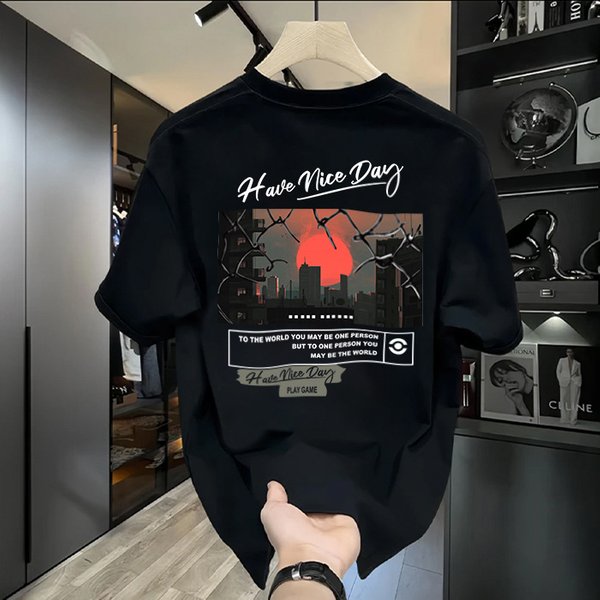Men's Clothing Heavy Cotton Short Sleeved T Shirt Casual Trend Men and Women Summer Ins White Round Neck Top Trendy Versatile Men's Half Sleeve