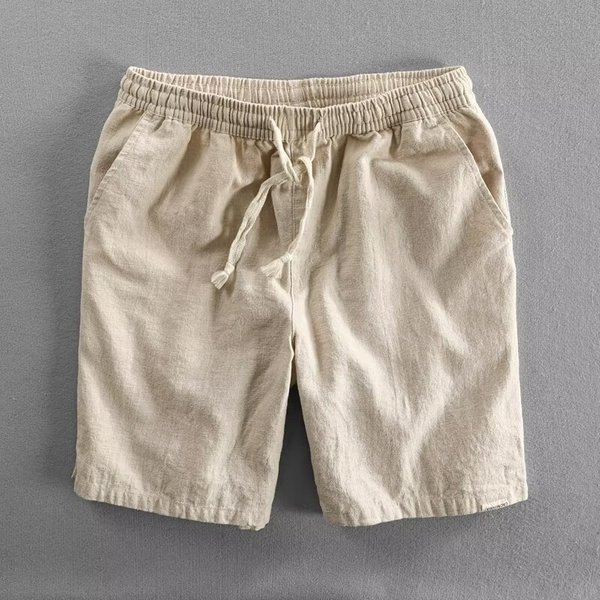 Men's Linen Shorts – Korean-Style Loose Fit Breathable Casual Pants, Straight-Leg 5-Inch Hem For Summer (Beige, Black, Coffee, Olive)-image