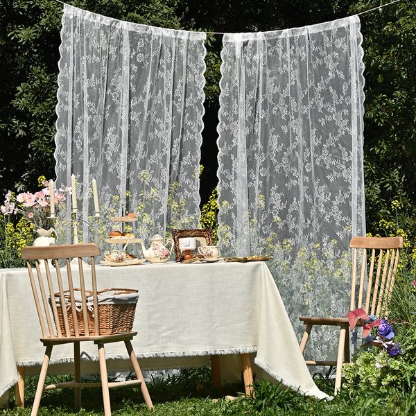 Warp Knitted Lace Rural Outdoor Window Screen Lace German Curtain Rod Window Screen Outdoor Finished Curtain-image