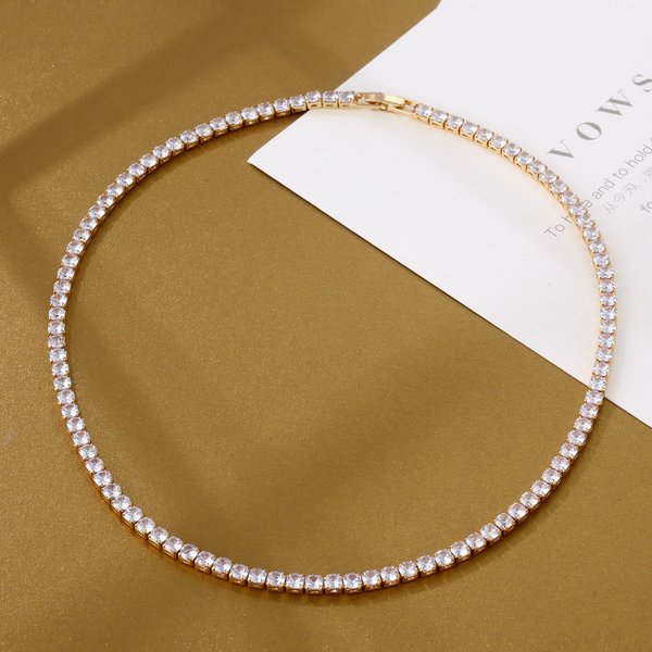 Hip Hop Copper Set With Zircon One Row Necklace Ins Tennis Chain Multi-Size Tennis Chain 4Mm-image