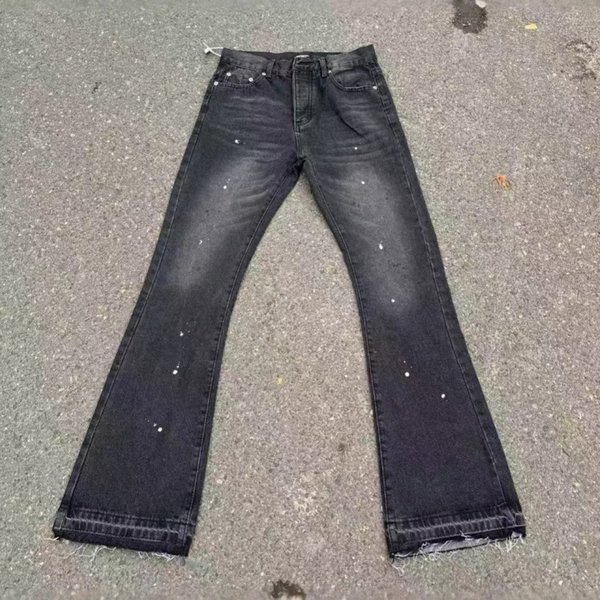 Men's Clothing Washed Ink Splash Tassel Destroyed Flared Jeans Men's Vibe Niche Three Dimensional Tailoring Trousers-image