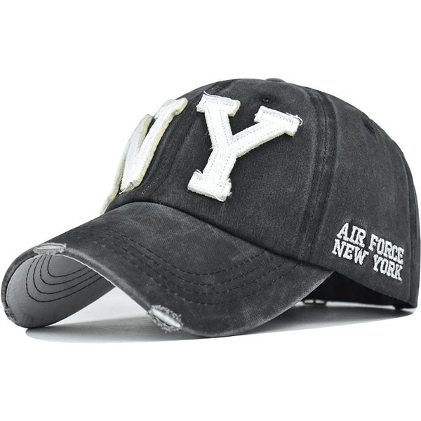 Washed Color Matching Ny Cotton Baseball Cap Cartoon Embroidery Large Embroidery Stitching Distressed Duckbill Cap-image