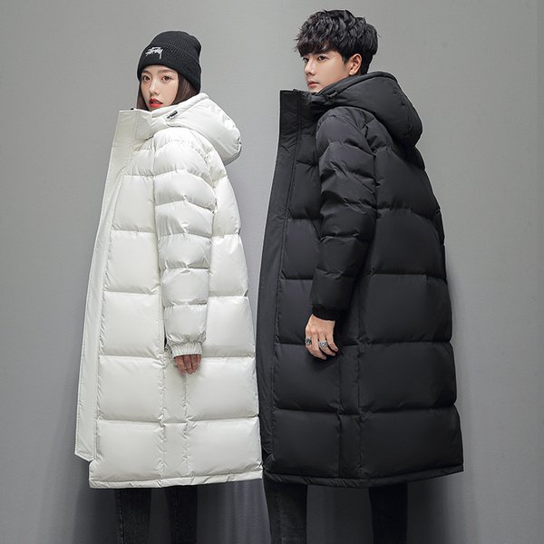 Men's Clothing New cotton Jacket Men's Mid Length Men's Winter Warm Coat Men's And Women's Same Style White Duck cotton Couple Winter Clothes