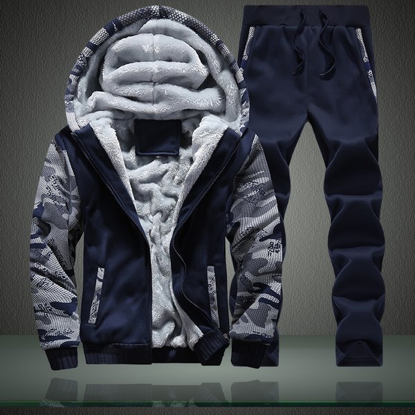 Men's Clothing Winter Plus Fleece Hooded Hoodie Two Sets Of Casual Sports Cross-Border Camouflage Long Sleeve Cardigan Hoodie-image