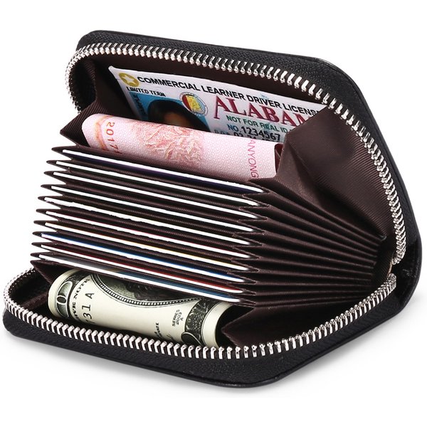 New First Layer Cowhide Zipper Business Card Credit Card Cover Organ Rfid Anti-Theft Brush Coin Purse-image