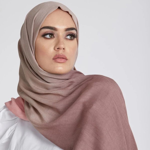 Muslim Headscarf Bamboo Gradient Modal Scarf Muslim Rayon Cotton Tie-Dye Ink-Ink Color Headscarf-image