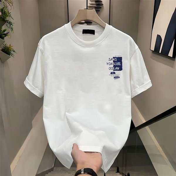Men's clothing creative printed cotton short-sleeved T-shirt men 2024 new summer black round neck half-sleeved T-shirt men's bottoming shirt