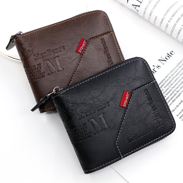 Fashionable Zippered Men's Short Wallet, Large Capacity Change Bag, Multiple Card Slots, Three Fold Waist Chain Bag, Men's Wallet-image
