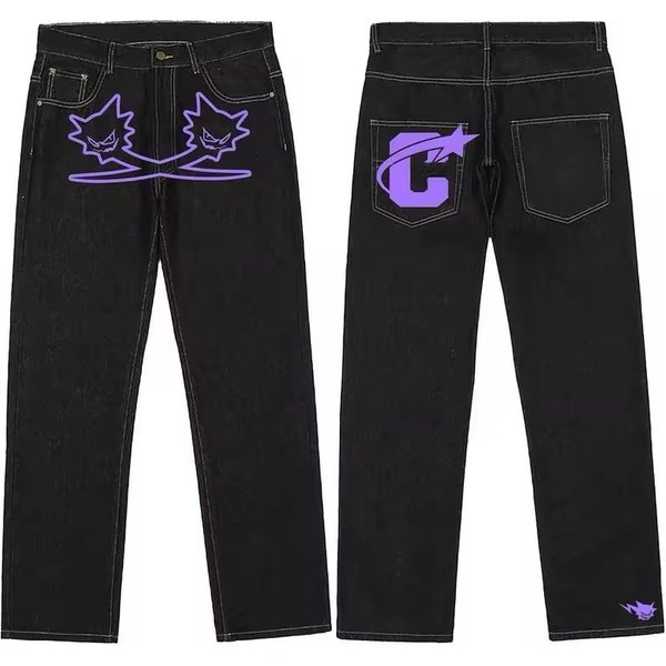 Men's Clothing Hip Hop Trendy Printed Jeans For Men High Street Fashion Hiphop Loose Wide Leg Trousers
