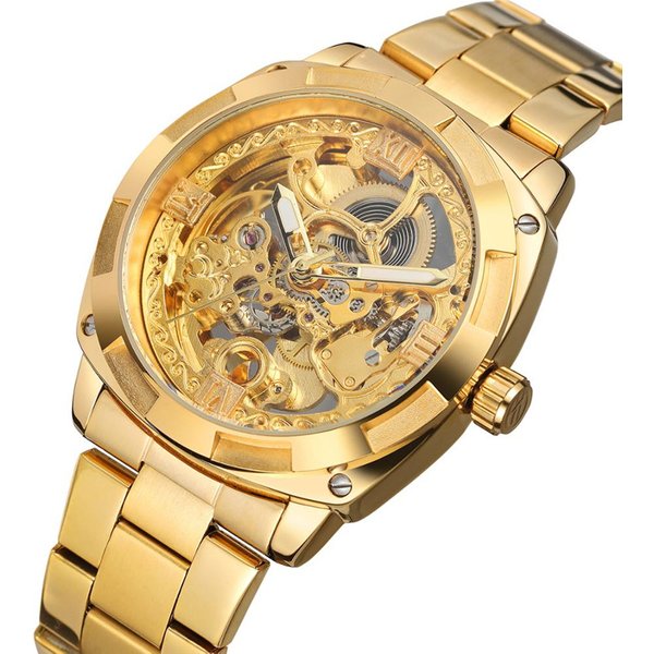 Men's Fully Automatic Mechanical Watch With Skeleton, Men's Watch With Steel Band, Casual Watch-image