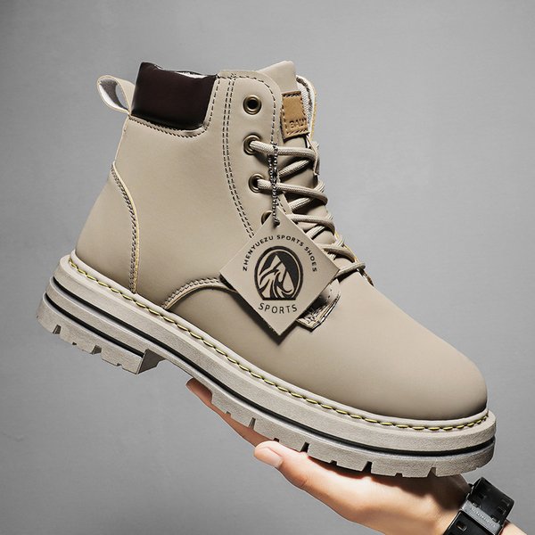Men's Shoes Large Size Trendy Martin Boots British Work Boots High Top Casual Leather Men's Boots-image