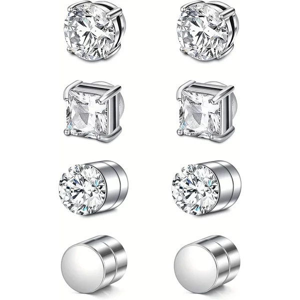 1 Pairs Crystal Strong Magnetic Ear Stud Clip Earrings For Men Women Punk Round Zircon Magnet Earrings Non Piercing Jewelry-image