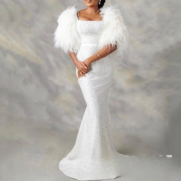 Women's Clothing Temperament Commuter New U Neck Sequin Dress Cape Feather Sleeve Evening Dress