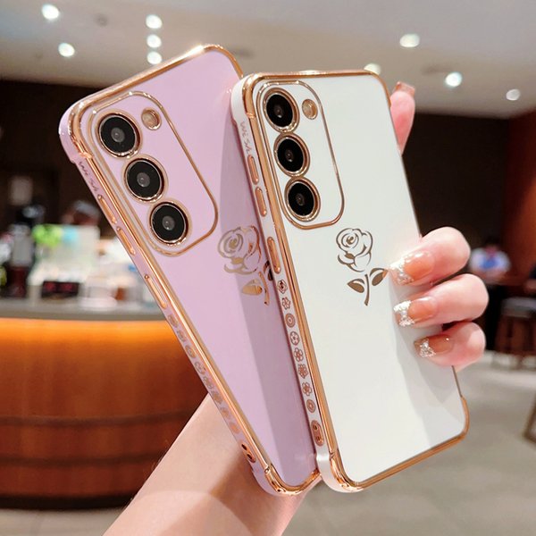 Cute Rose Flower Plating Case For Samsung Galaxy S23 S22 Ultra Plus S21 S20 Fe A54 A34 A14 A53 A52 A24 A23 A25 A13 5G-image