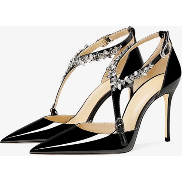Women's Shoes Large Size Genuine Leather Rhinestone High Heels New Summer Versatile Pointed Stilettos Buckle Strap Closed Toe Sandals For Women