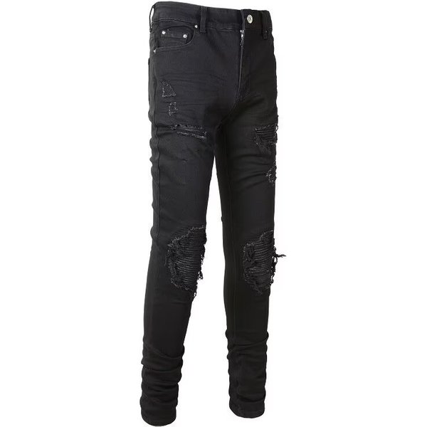Men's Clothing Trendy Skinny Jeans Washed Scratched Patches Paint Graffiti Stretch Slim Jeans-image