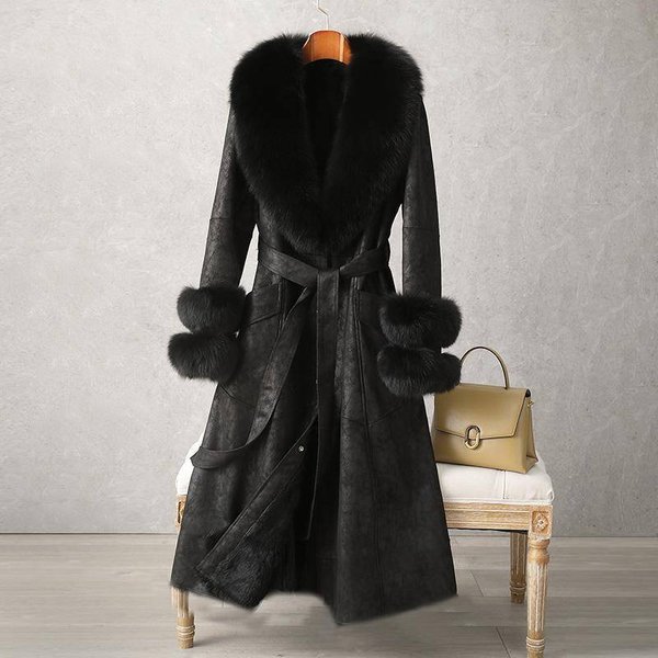 Women's Clothing Rabbit Fur Coat New Mid Length Fur Women's Over The Knee Fur Collar Coat Slim Fit-image