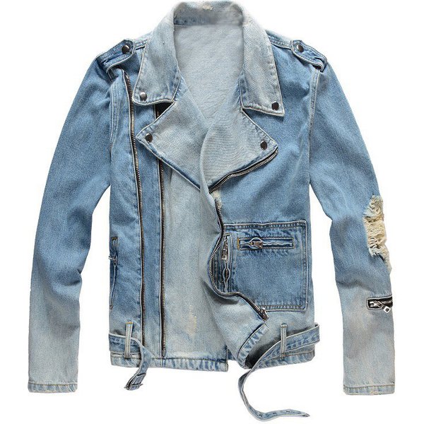 Men's Clothing American Retro Hole Men's Motorcycle Denim Jacket Jacket Destroyed Slim Fit Jacket Men Autumn And Winter 404