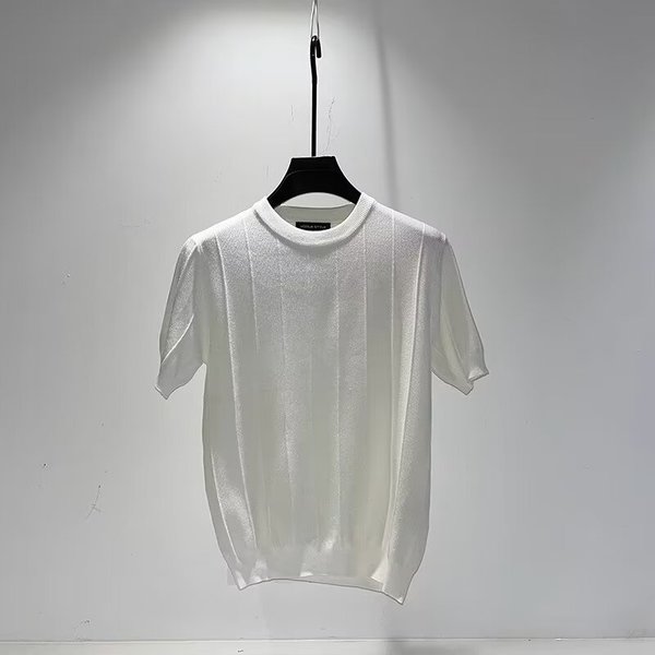 Men's Clothing 2024 Summer New Slim Ice Silk Knitted Round Neck Short Sleeve T Shirt Men's T Shirt Yuppie T Shirt Men-image