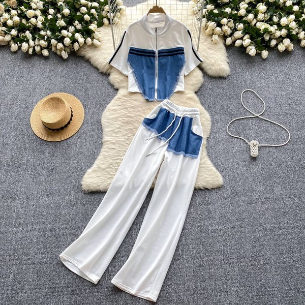 Women's Clothing denim patchwork distressed suit