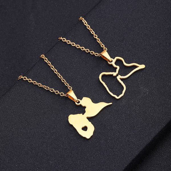 French Guadeloupe map pendant necklace unisex geometric National style stainless steel accessories