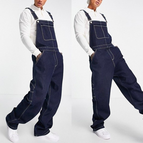 Men's Clothing Denim Overalls Loose Men's Denim Overalls Ripped Jeans Popular Suspenders