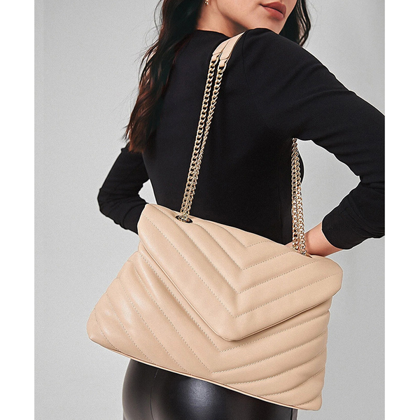 Cross Border Commuter Soft Bag Single Shoulder Crossbody Handbag Women's Metal Chain Embroidery Bag V Shaped Versatile Chain Diamond Bag-image