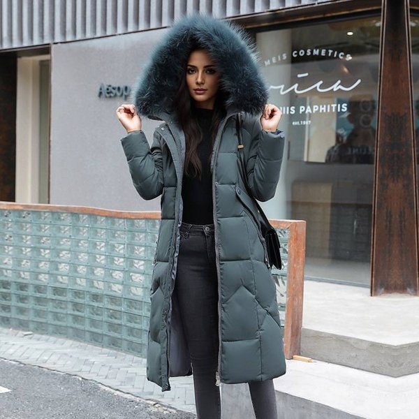 Women's Clothing Cotton Coat For Women New Winter Style Style Fashionable Waist Slimming Thickening And Lengthening Style Over The Knee Large-image