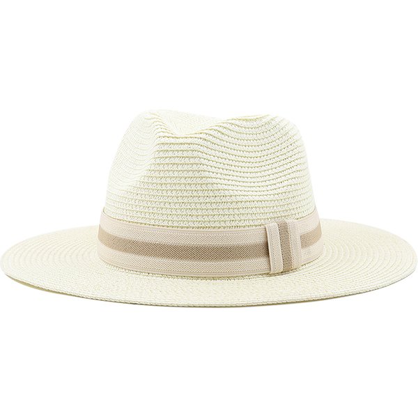 Fashion 54-58-60CM Womens Summer Panama Hats Wide Brim Straw Sun Beach Hat Men Fashion Upf Uv Protection Fedoras Cap For Travel-image