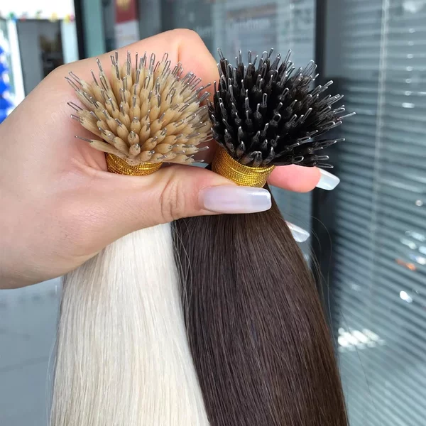 50 Pcs Nano Ring Human Hair Extensions Straight Remy Micro Beads Hair Extension Natural Color-image