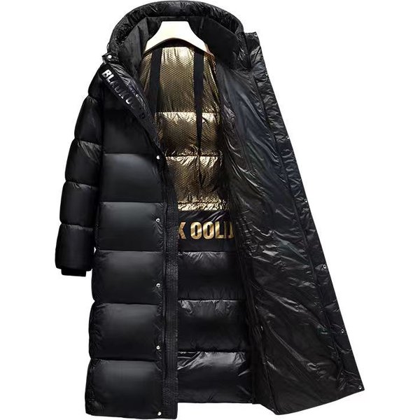 Women's Clothing New Winter Style Black And Gold Down Jacket, Short And Long, Thickened, Hooded, Simple, Unisex, Couple's Glossy Coat, Trendy.