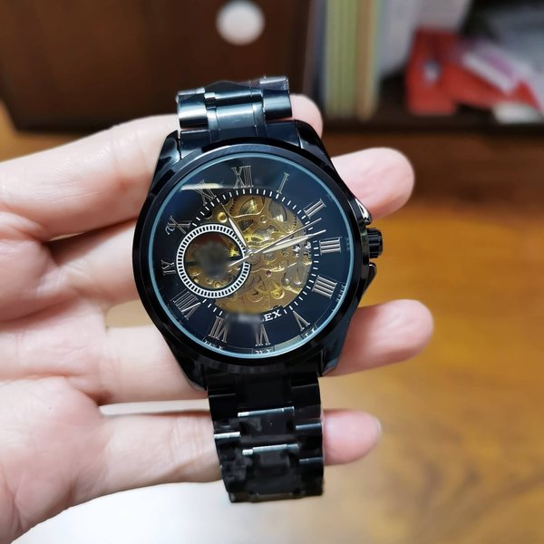 High-Quality New Fully Automatic Mechanical Movement Steel Strip Watch Vacuum Coated Men's Steel Strip Hollow Leisure Watch-image